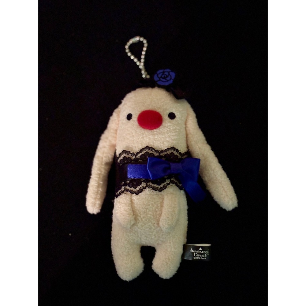 RARE San-X Sentimental Circus Toto Rose Gothic Plush Keychain Blue Bow 2018